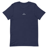 Comfy unisex casual navy Gymplode t-shirt with dual mark imprint, front view