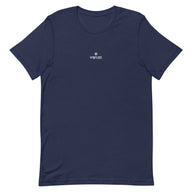 Comfy unisex casual navy Gymplode t-shirt with dual mark imprint, front view