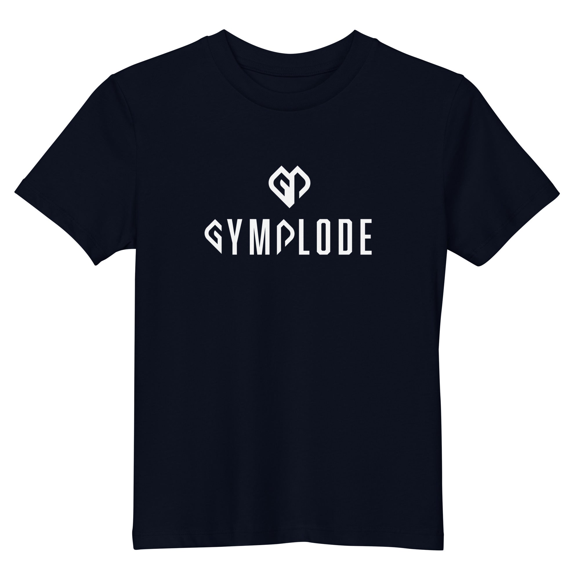 Stylish unisex kids French navy Gymplode t-shirt with dual mark imprint