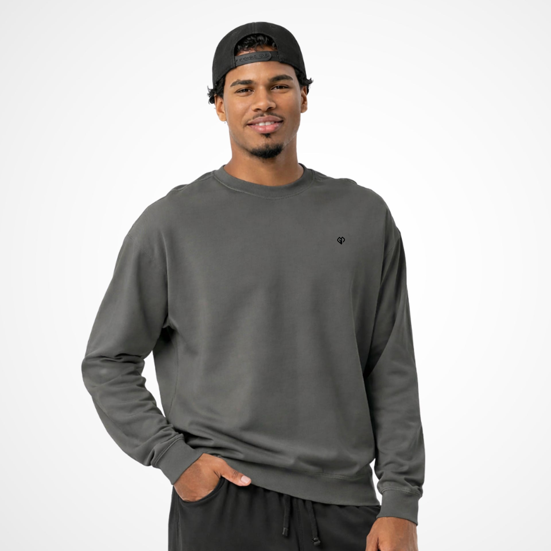 Activewear coming soon dark grey Gymplode sweatshirt with black male model
