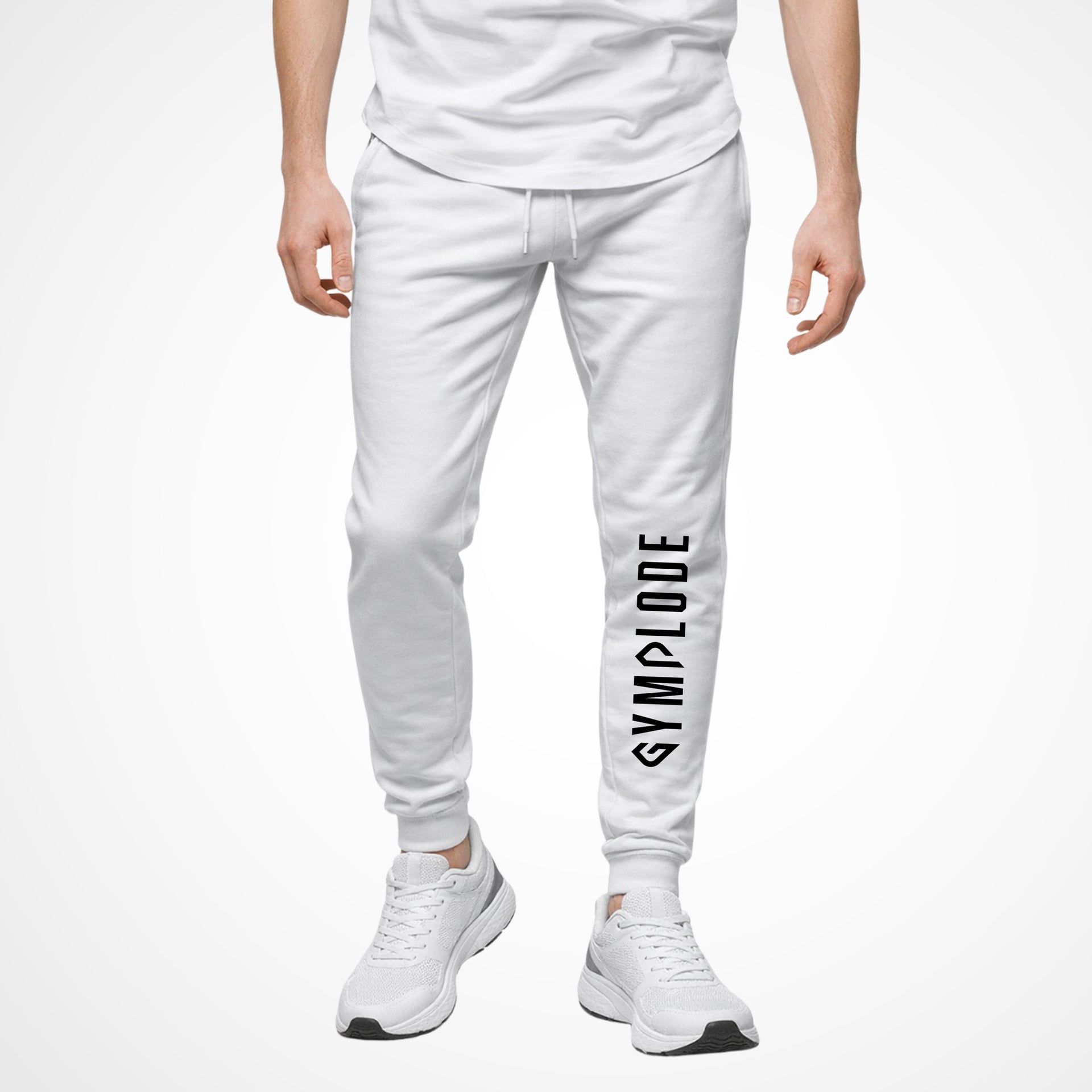 Activewear coming soon white Gymplode joggers with white male model