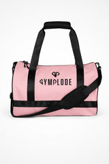 Baby pink rounded end Gymplode duffle bag with dual mark, front view
