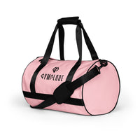 Baby pink rounded end Gymplode duffle bag with dual mark, left front view