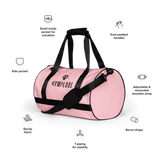 Baby pink rounded end Gymplode duffle bag key features