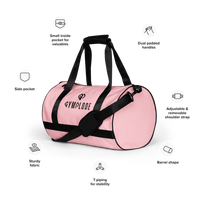 Baby pink rounded end Gymplode duffle bag key features