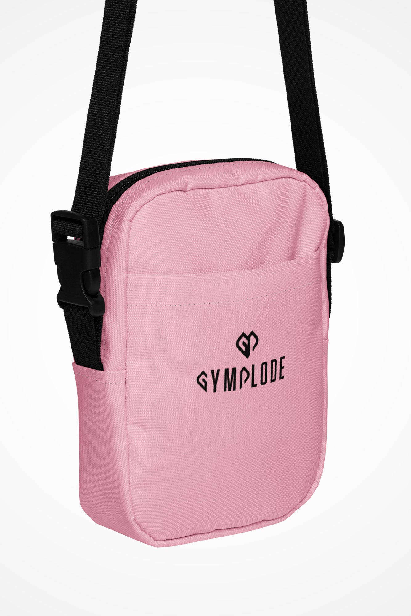 Blush pink Gymplode slingback utility bag with dual mark imprint, front view