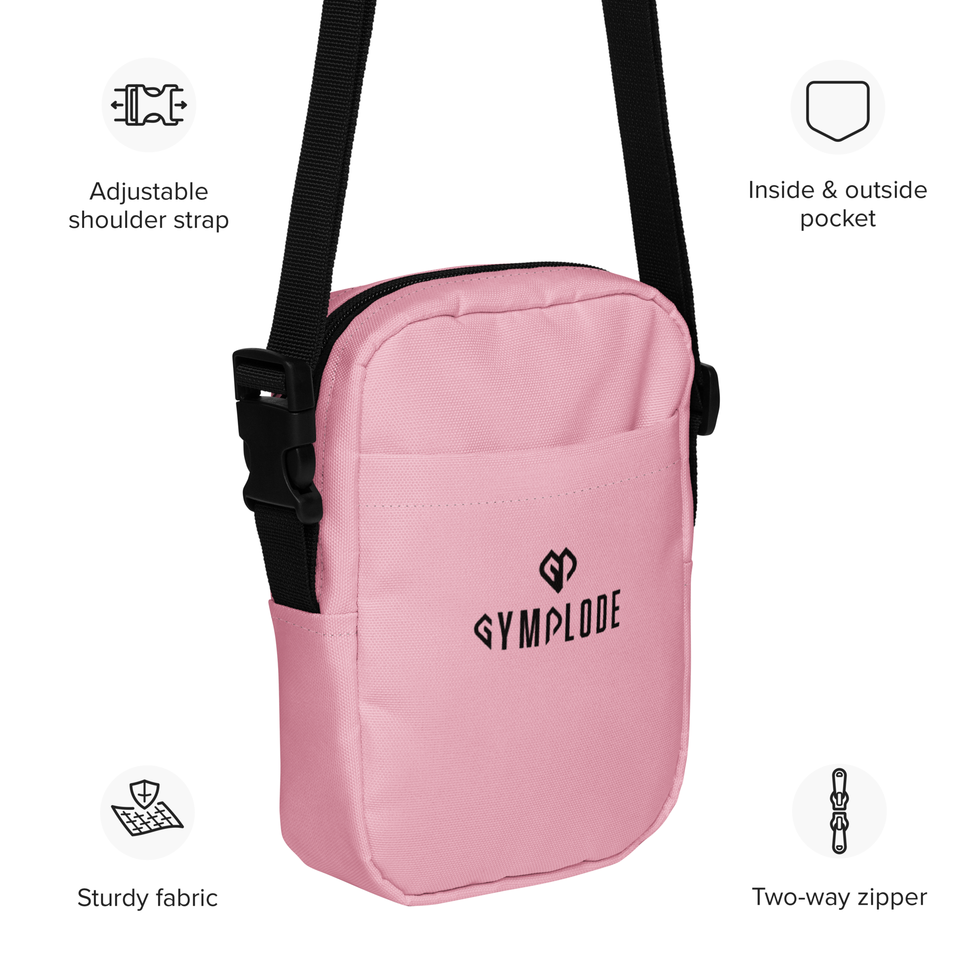 Blush pink Gymplode slingback utility bag key specifications