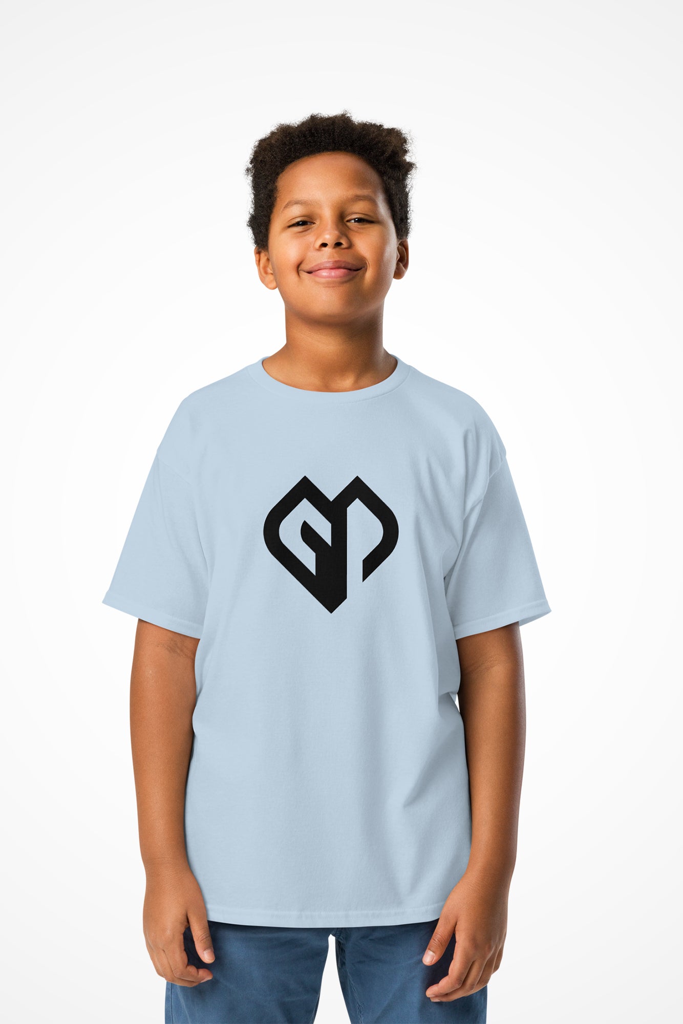 Boys everyday chillout Gymplode t-shirt with large icon logo, front view with model