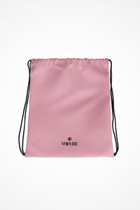Cand pink lightweight drawstring bag with Gymplode dual mark imprint, front view
