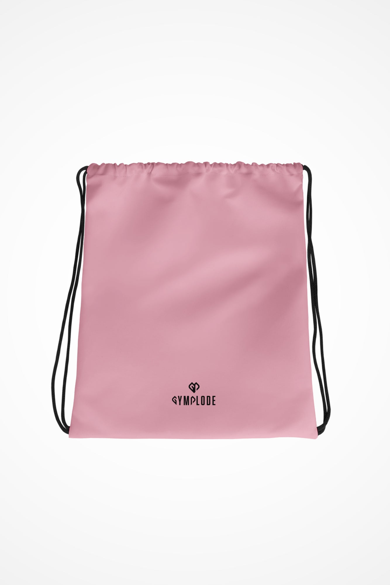 Cand pink lightweight drawstring bag with Gymplode dual mark imprint, front view