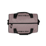 Careys pink rounded end Gymplode duffle bag with signature logo on both sides, top view