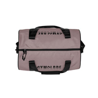 Careys pink rounded end Gymplode duffle bag with signature logo on both sides, top view