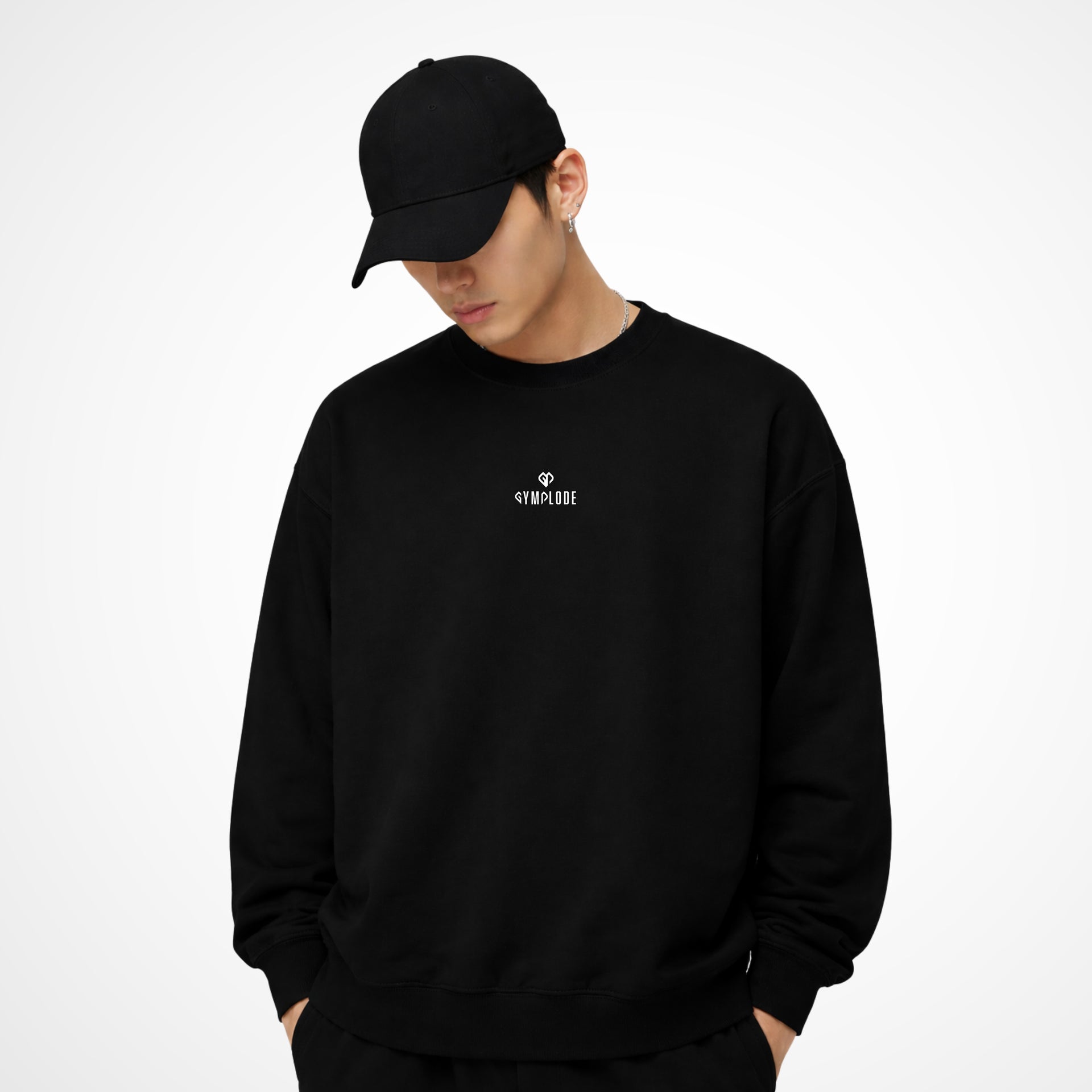 casualwear coming soon black Gymplode sweatshirt with Asian male model