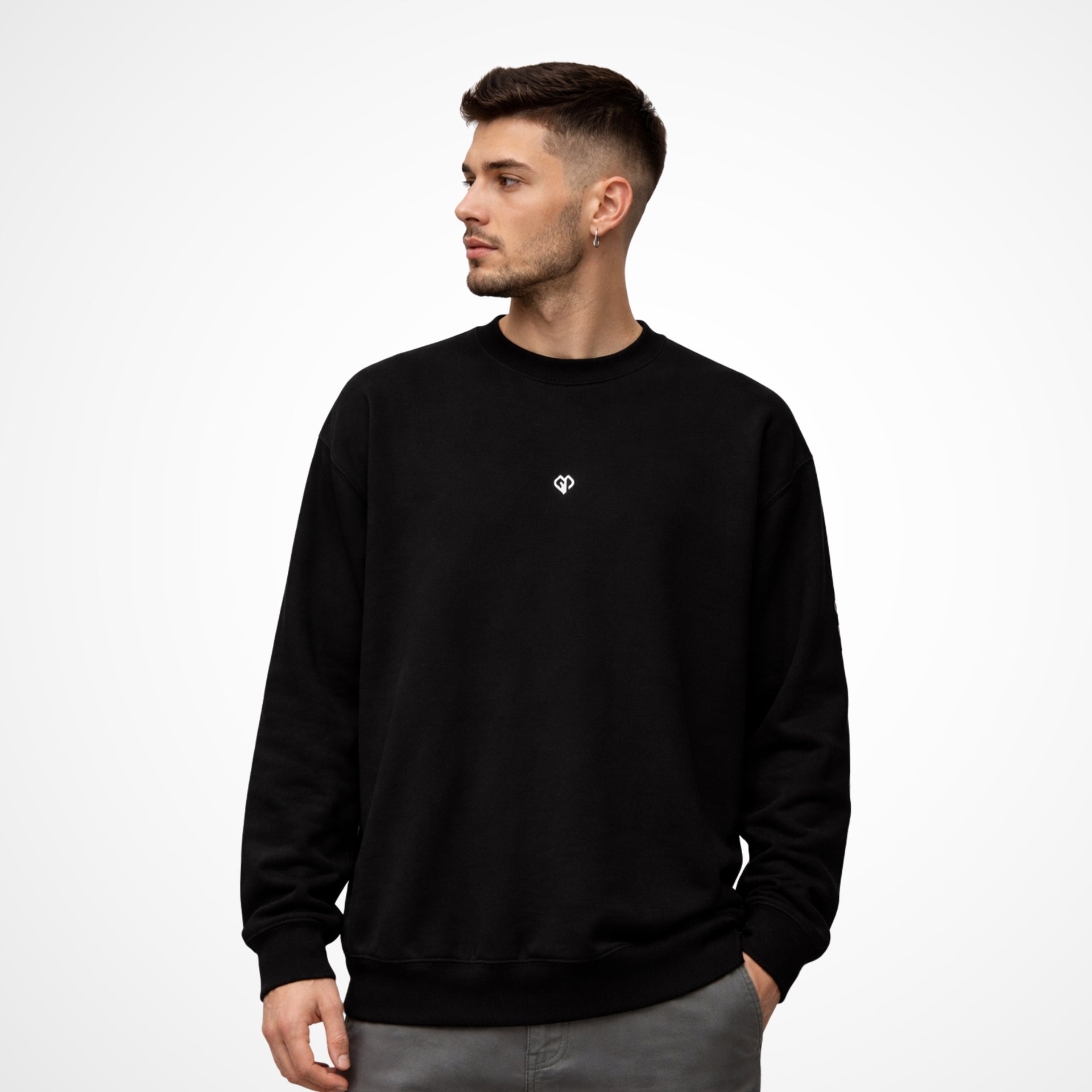 casualwear coming soon black Gymplode sweatshirt with white male model