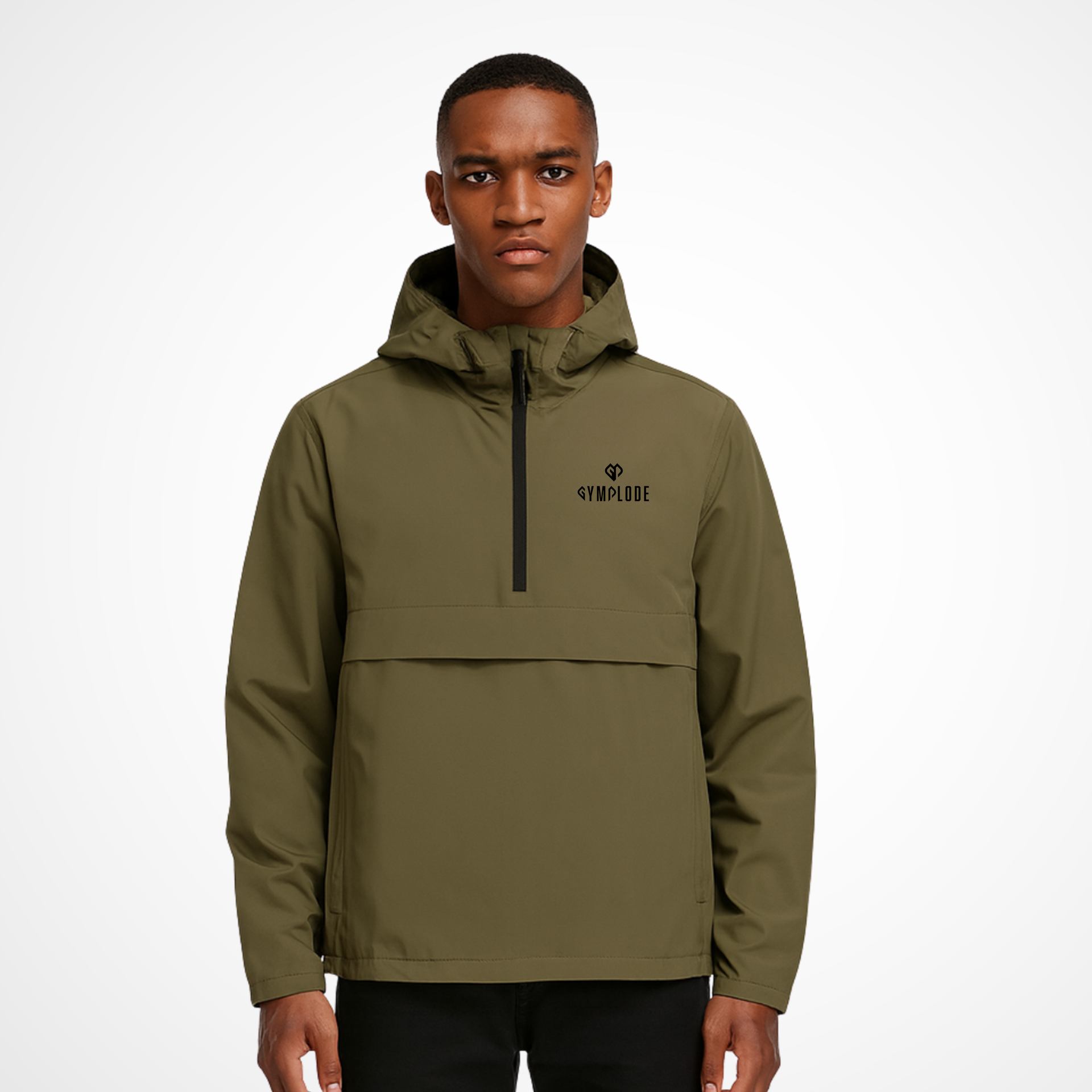 Casualwear coming soon green Gymplode jacket with black male model