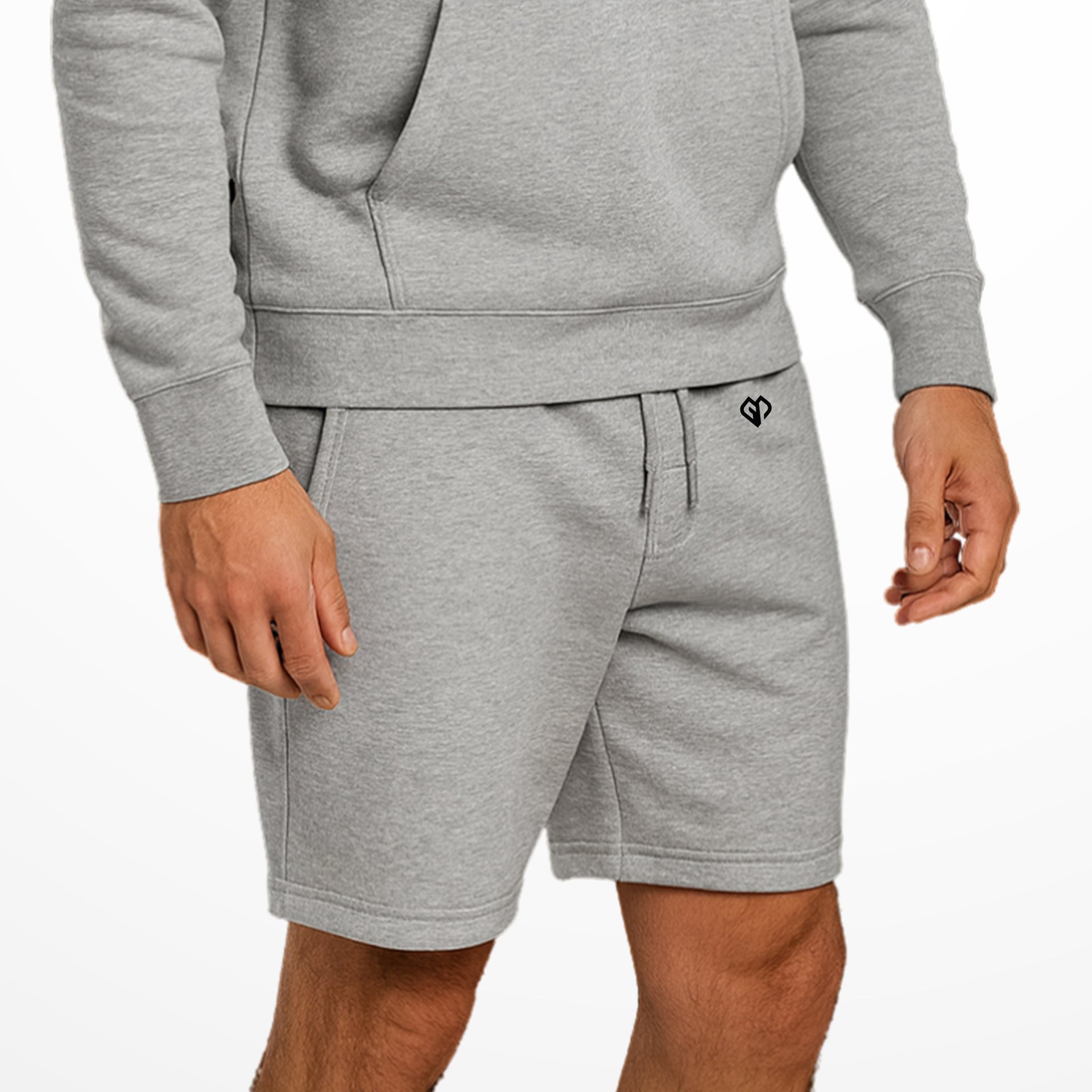 Casualwear coming soon grey Gymplode shorts with white male model