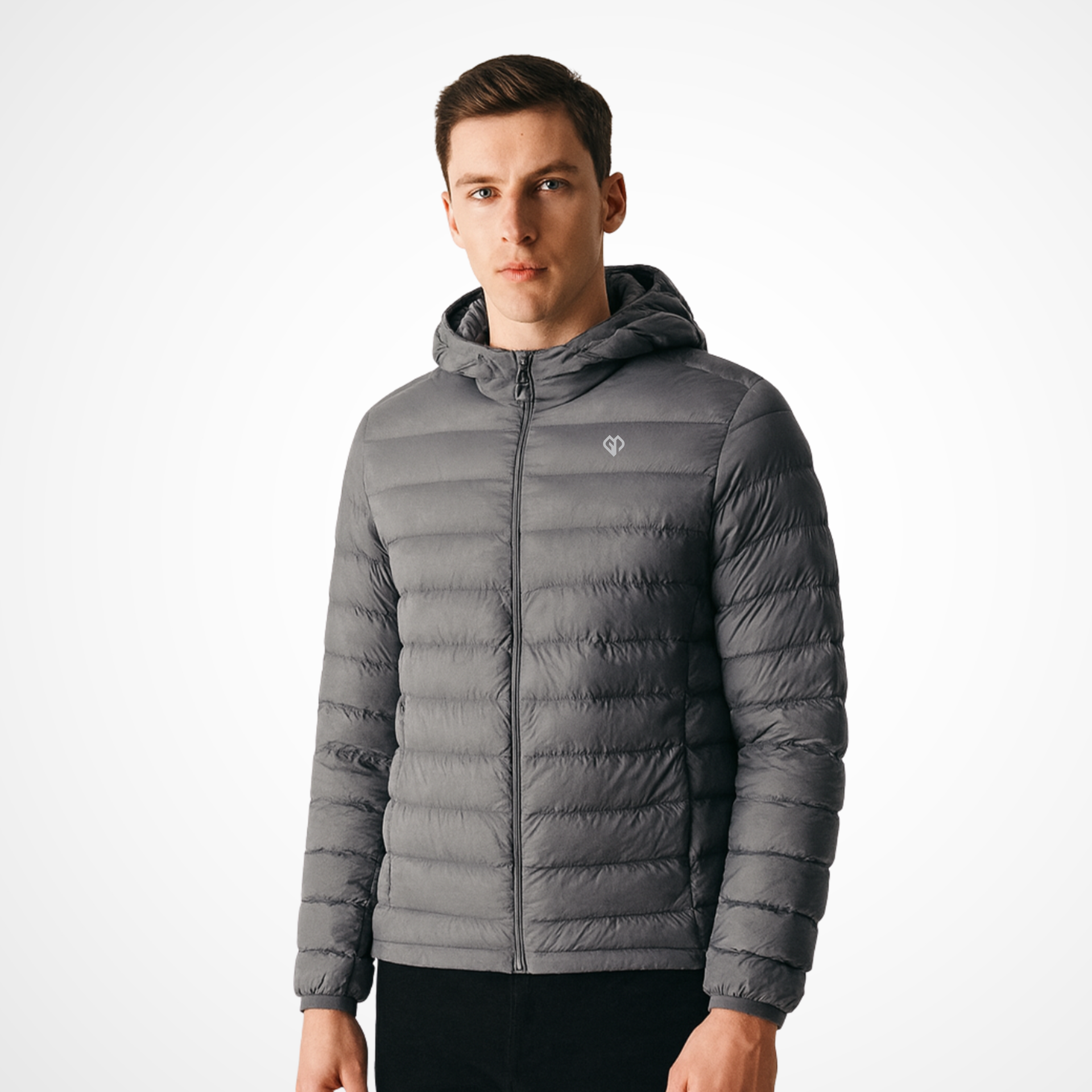 Casualwear coming soon light grey Gymplode jacket with white male model