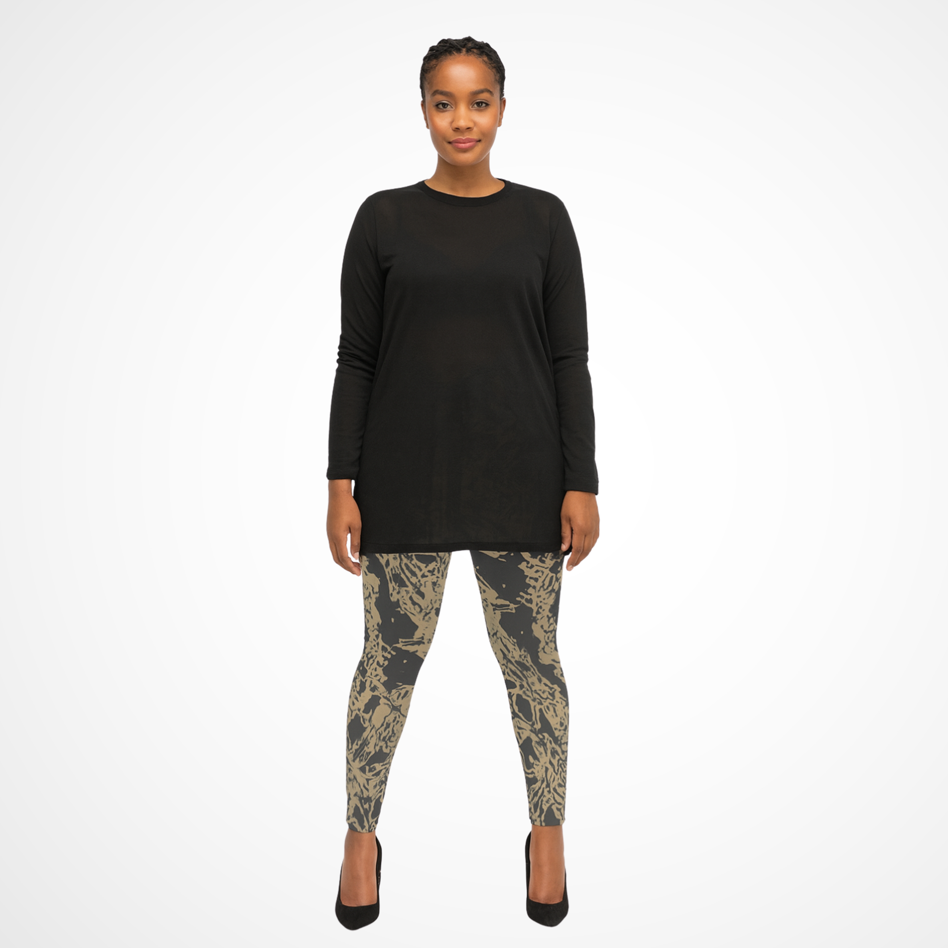Casualwear coming soon patterned Gymplode leggings with black female model