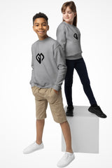 Clean Look kids unisex Gymplode crewneck sweatshirt with icon logo, front view with model