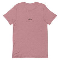 Comfy unisex casual heather orchid Gymplode t-shirt with dual mark imprint, front view