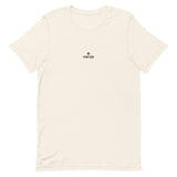 Comfy unisex casual vintage white Gymplode t-shirt with dual mark imprint, front view