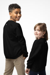 Cool youth unisex Gymplode crewneck sweatshirt with icon logo, back view with model