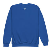 Cool youth unisex royal Gymplode crewneck sweatshirt with icon logo, back view