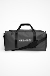 Dusky grey square end Gymplode duffle bag with signature logo, front view