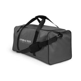 Dusky grey square end Gymplode duffle bag with signature logo, left front view