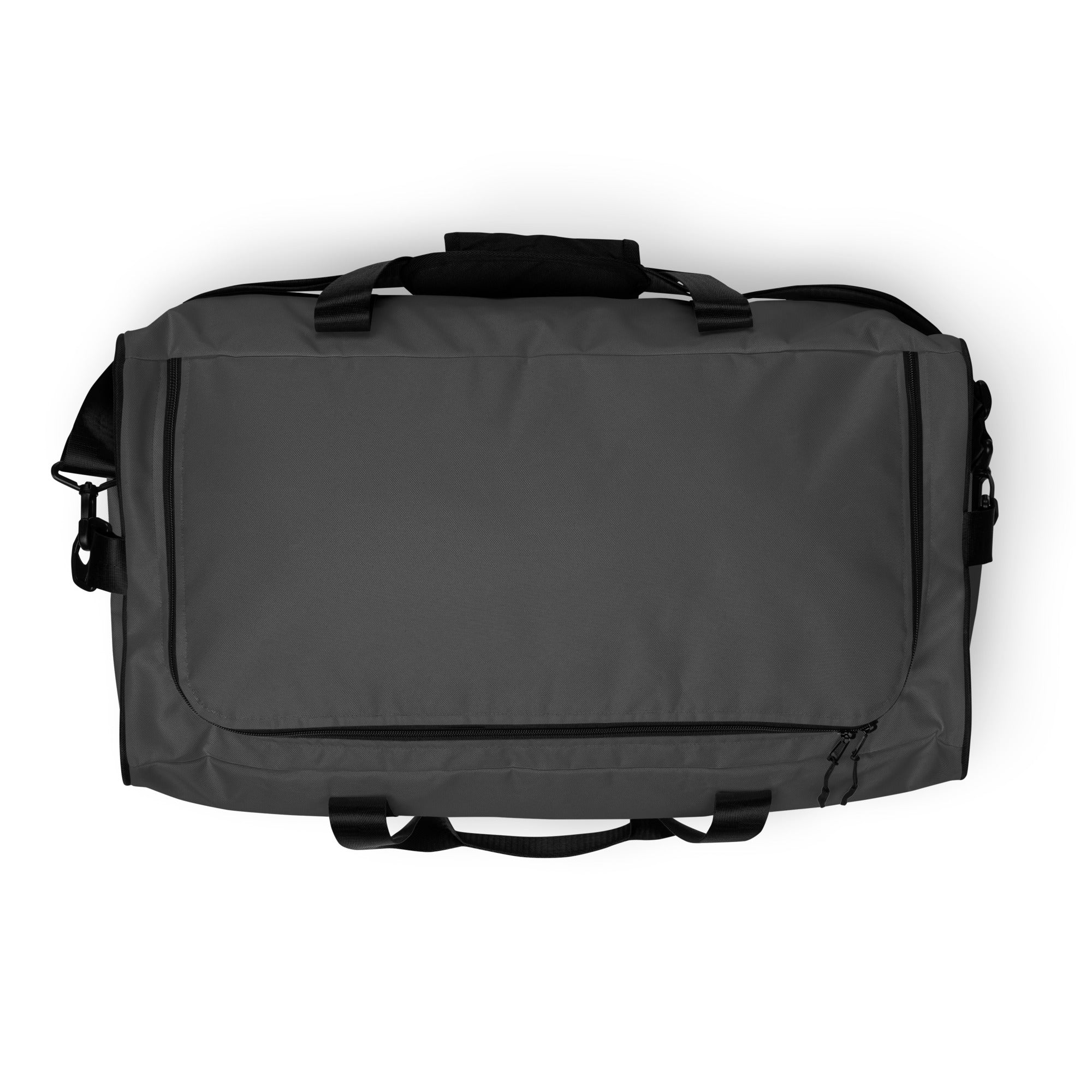 Dusky grey square end Gymplode duffle bag with no print, top view