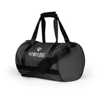 Eclipse grey rounded end Gymplode duffle bag with dual mark, left front view