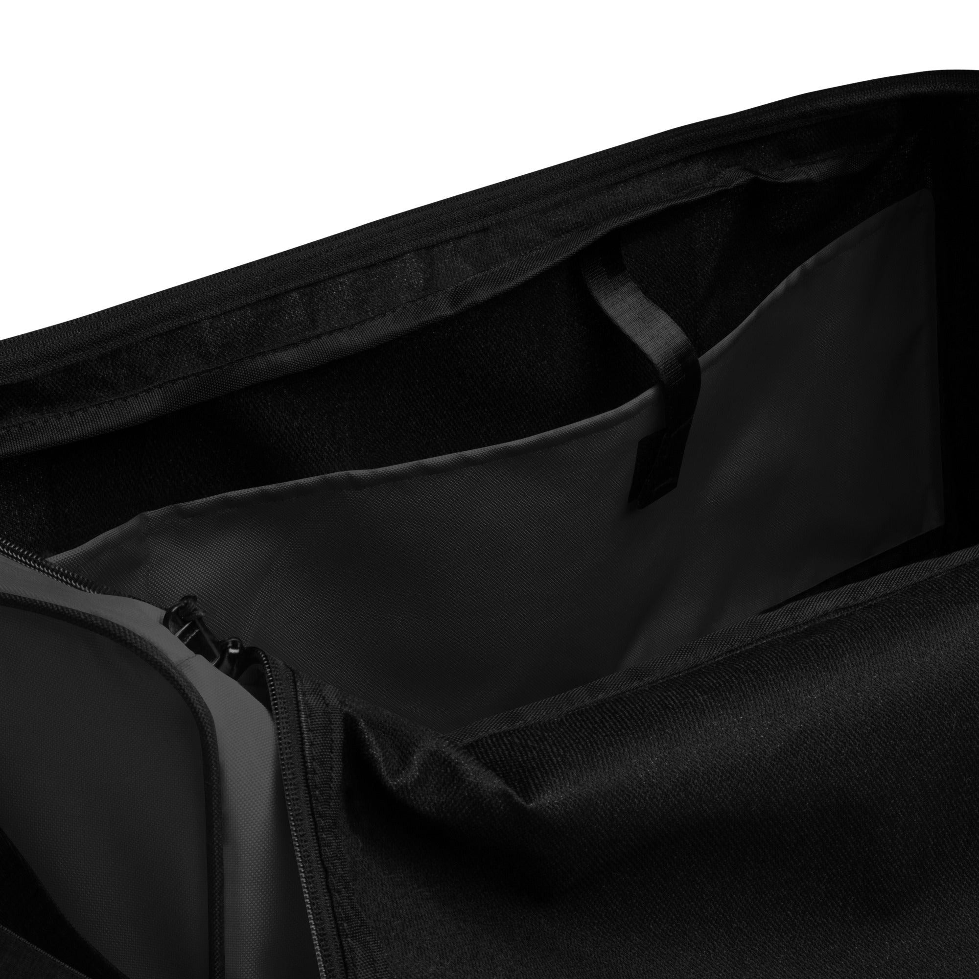 Eclipse grey square end Gymplode duffle bag with no print, inside pocket view