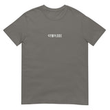 Everyday unisex charcoal Gymplode t-shirt with signature logo print, front view