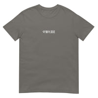 Everyday unisex charcoal Gymplode t-shirt with signature logo print, front view