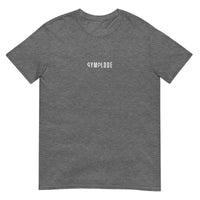 Everyday unisex graphite heather Gymplode t-shirt with signature logo print, front view
