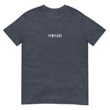 Everyday unisex heather navy Gymplode t-shirt with signature logo print, front view