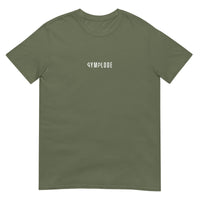 Everyday unisex military green Gymplode t-shirt with signature logo print, front view