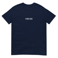 Everyday unisex navy Gymplode t-shirt with signature logo print, front view