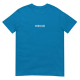 Everyday unisex sapphire Gymplode t-shirt with signature logo print, front view