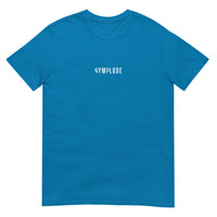 Everyday unisex sapphire Gymplode t-shirt with signature logo print, front view