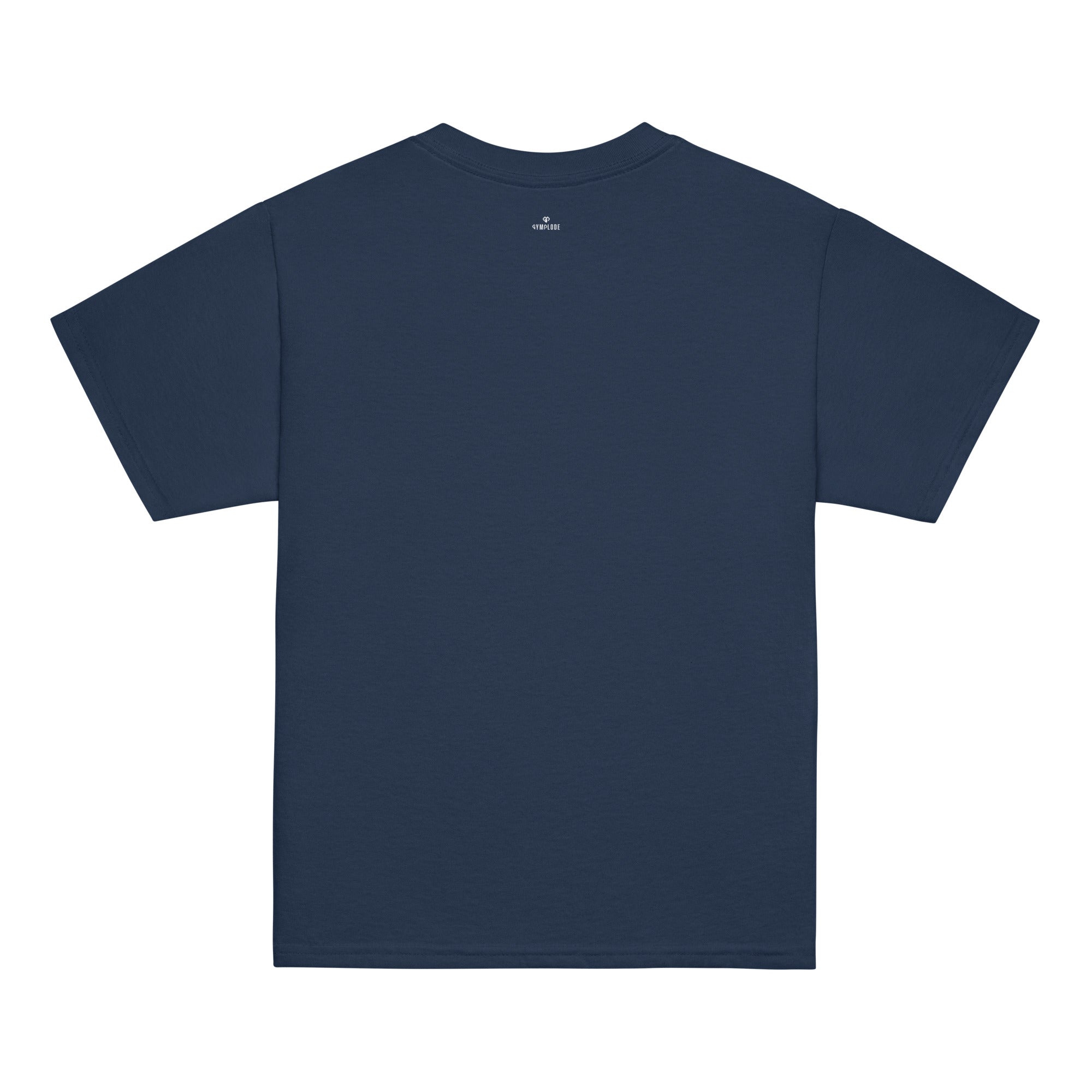 Fearless kids unisex navy Gymplode t-shirt with dual mark imprint, back view