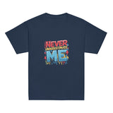 Fearless kids unisex navy Gymplode t-shirt with Never Underestimate Me imprint, front view
