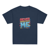 Fearless kids unisex navy Gymplode t-shirt with Never Underestimate Me imprint, front view