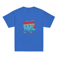 Fearless kids unisex royal Gymplode t-shirt with Never Underestimate Me imprint, front view