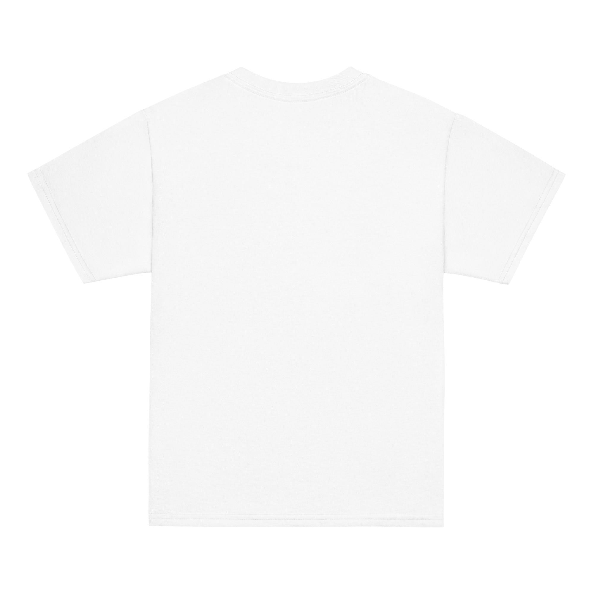 Fearless kids unisex white Gymplode t-shirt with dual mark imprint, back view
