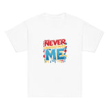 Fearless kids unisex white Gymplode t-shirt with Never Underestimate Me imprint, front view