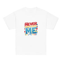 Fearless kids unisex white Gymplode t-shirt with Never Underestimate Me imprint, front view