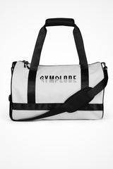 Fog white rounded end Gymplode duffle bag with signature logo, front view