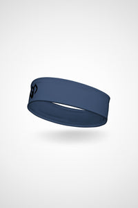 Galaxy blue Gymplode headband with icon logo, angled view