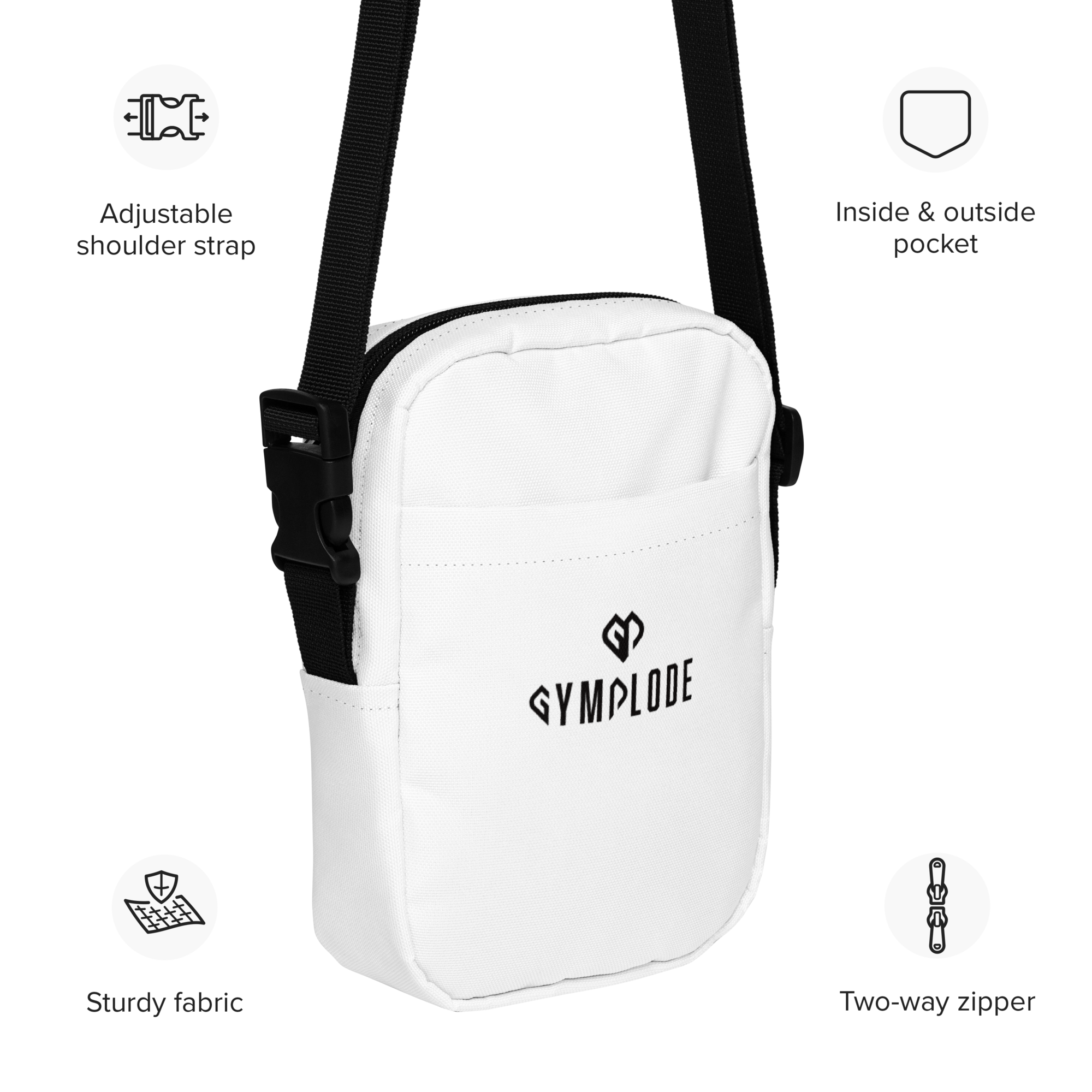 Ghost white Gymplode slingback utility bag key features